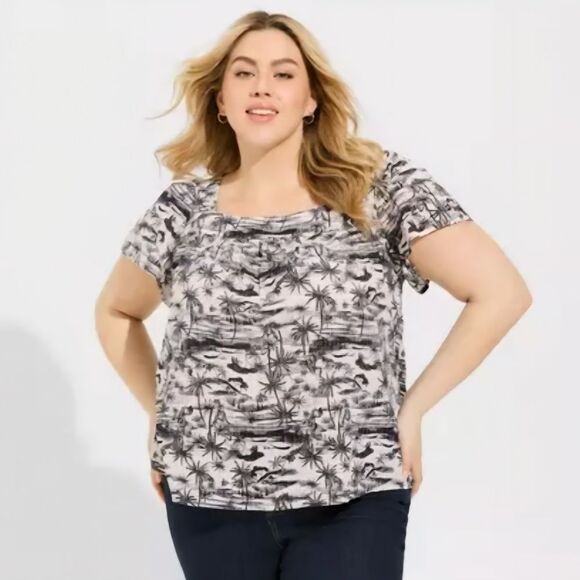 NWT Torrid | Clip Jaquard Square Neck Flutter Skeeve Jungle Toile Women 1X 14-16 - Picture 1 of 8